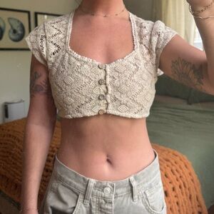Unique Free People cream crochet mini crop top